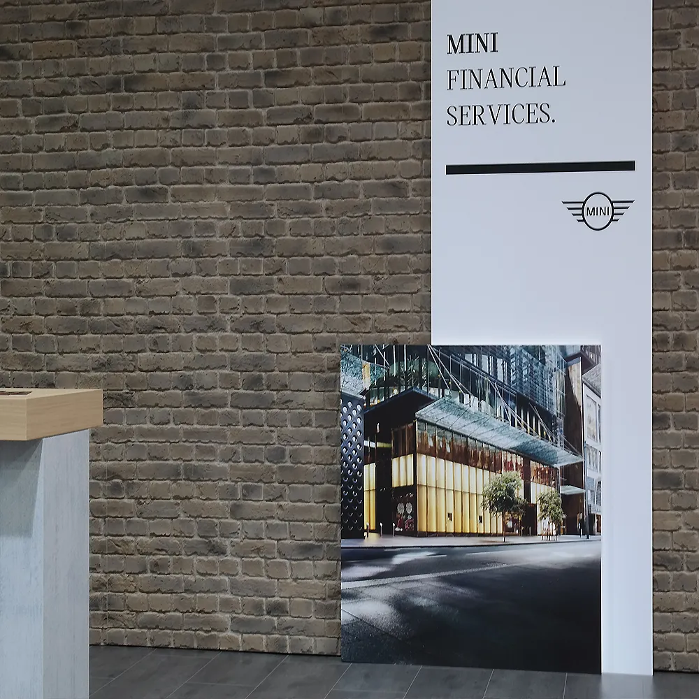 BMW MINI Messestand mit Brick-Wand von PanelPiedra